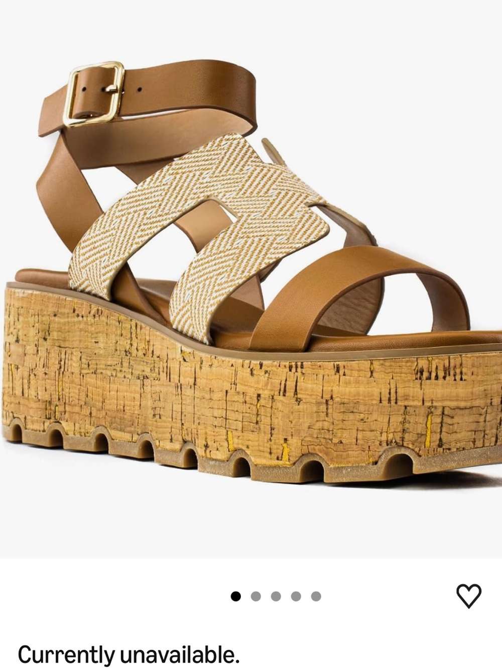 H Buckle Strap Cork Platform Wedge Sandals (TAN, Size 8.5)